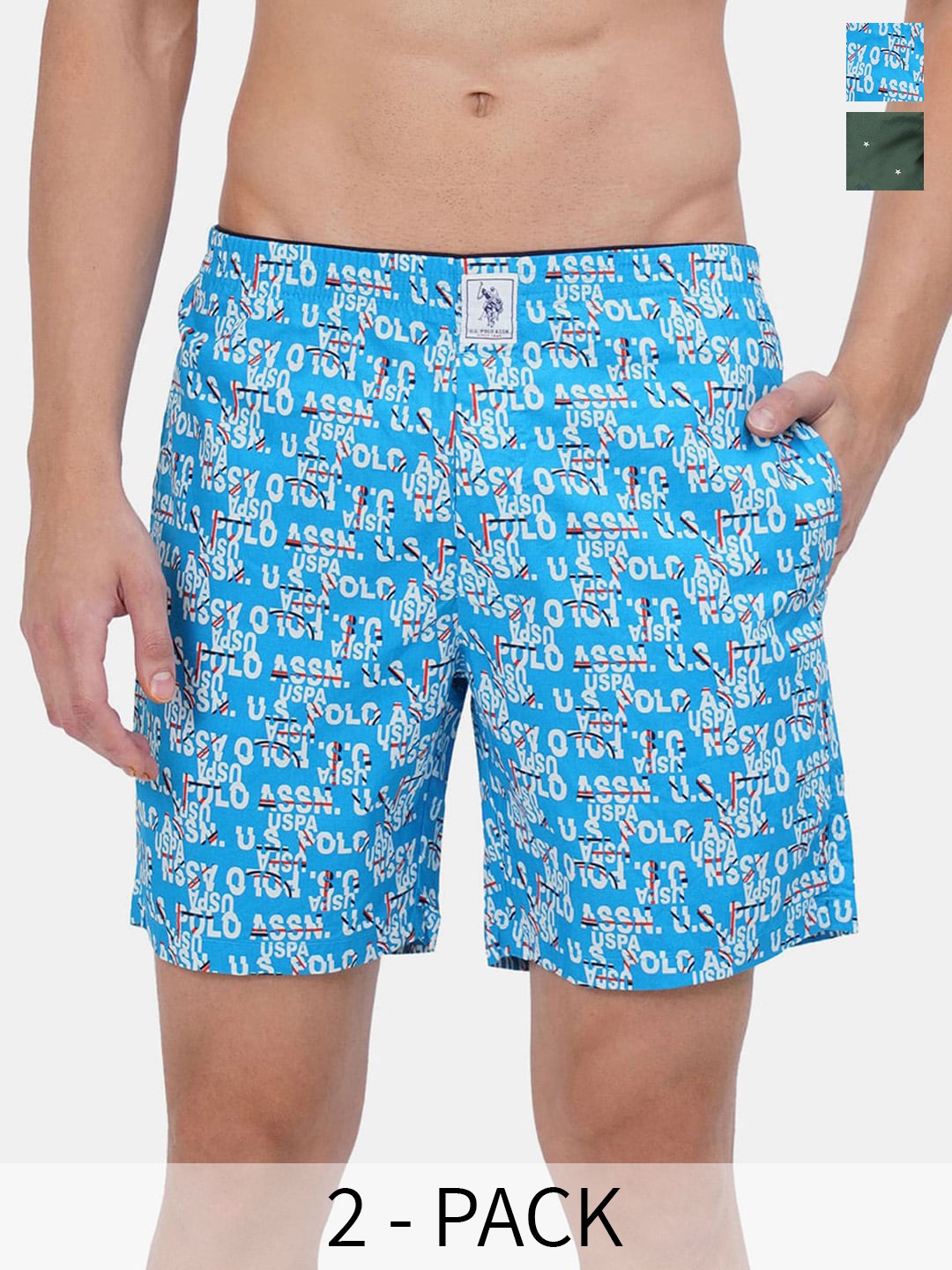 

U.S. Polo Assn. Pack Of 2 Printed Pure Cotton Boxers 17730086-1-9167269-1, Blue