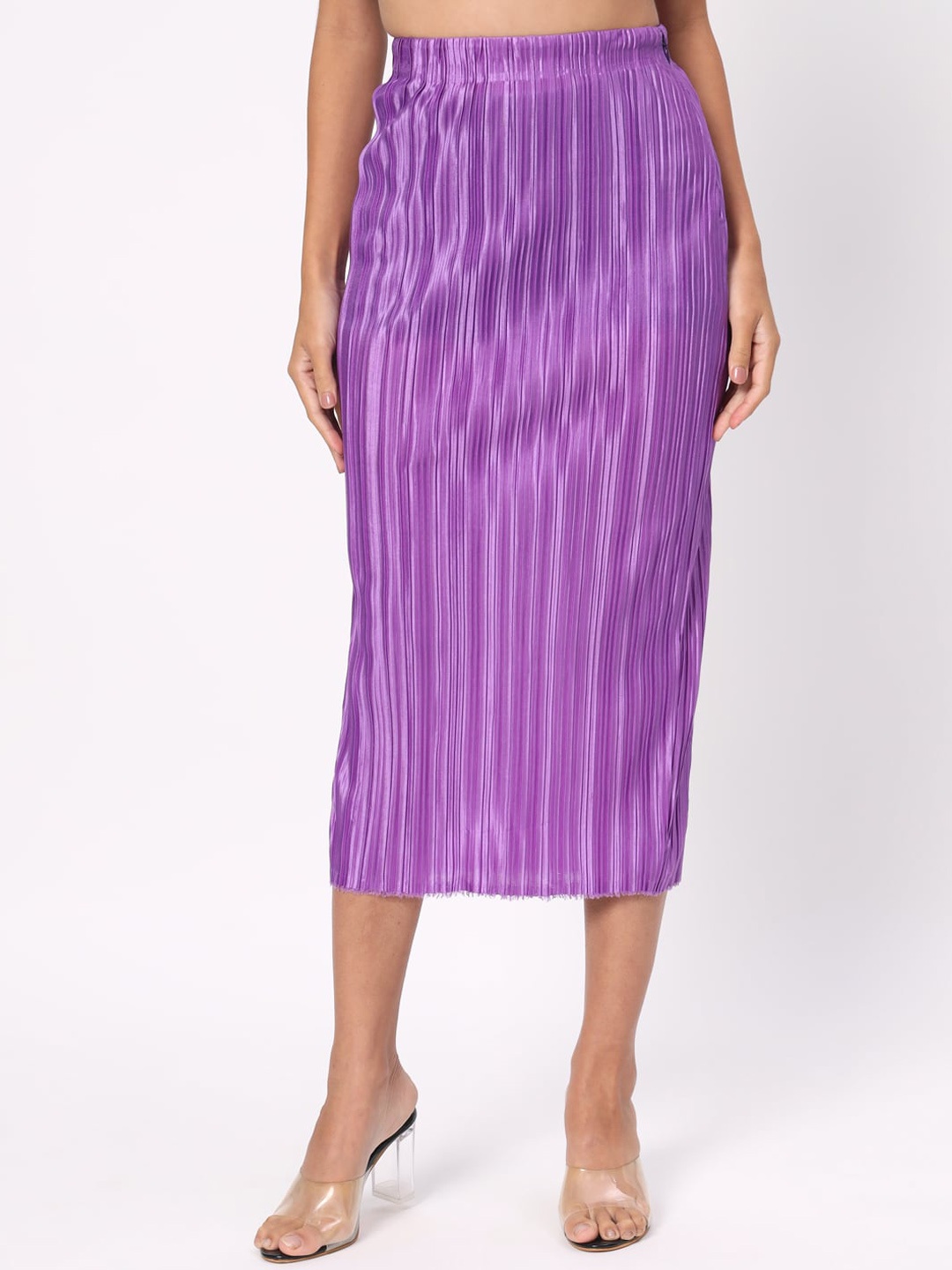 

DEPANO Striped Slit Straight Midi Skirt, Purple