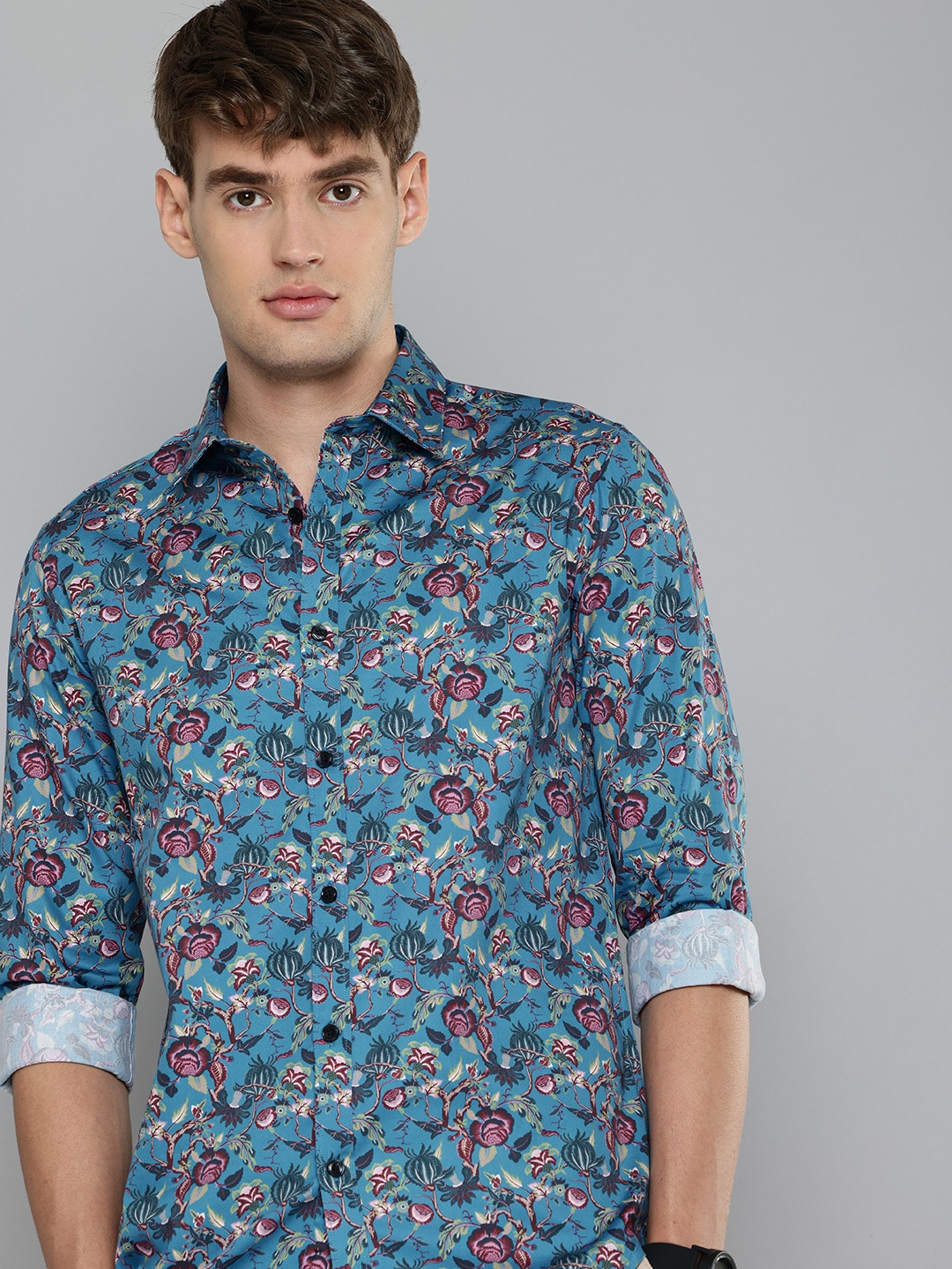 

Flying Machine Men Slim Fit Floral Printed Pure Cotton Casual Shirt, Blue