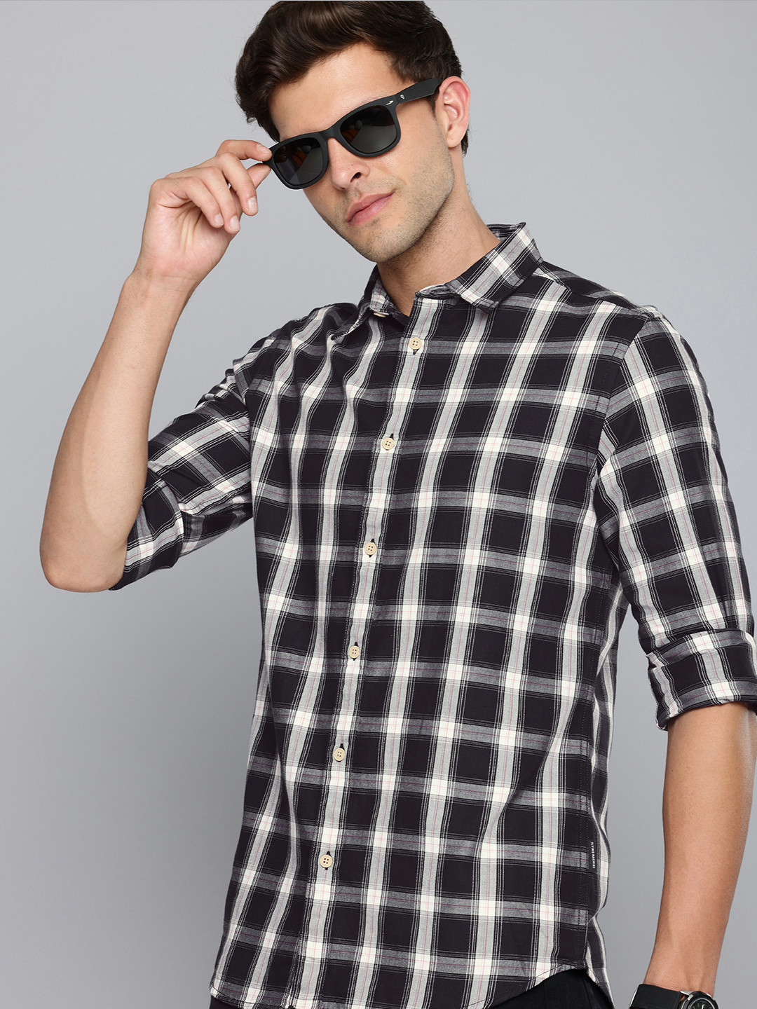 

Flying Machine Pure Cotton Slim Fit Checked Casual Shirt, Black