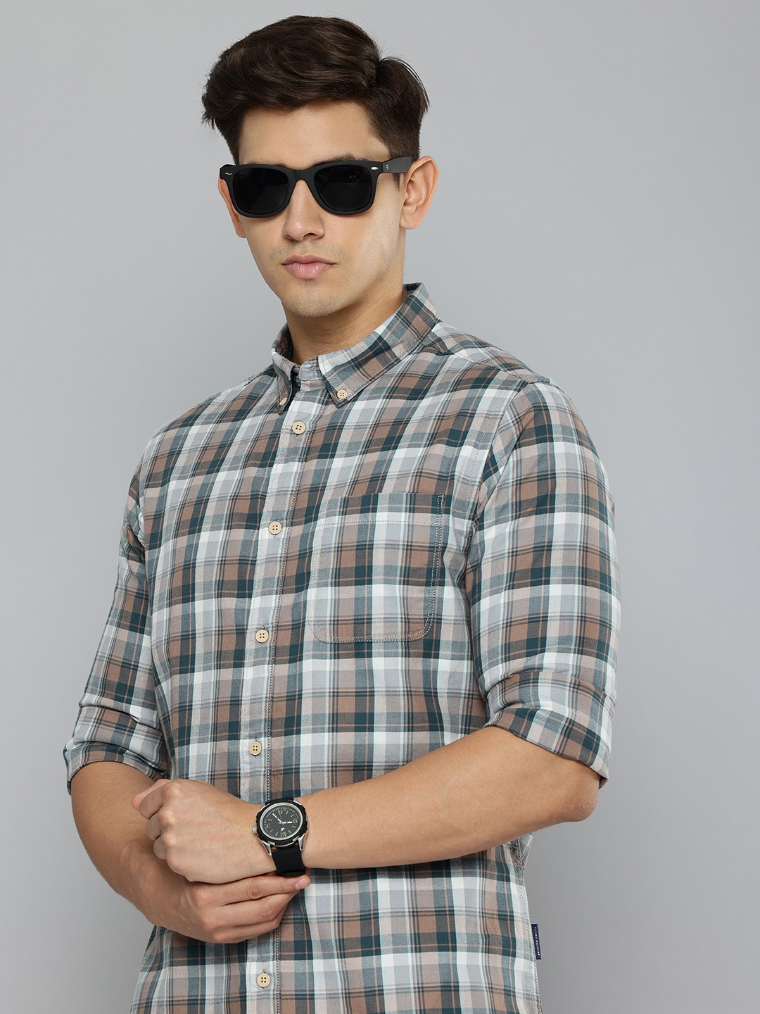 

Flying Machine Men Slim Fit Tartan Checks Pure Cotton Casual Shirt, White