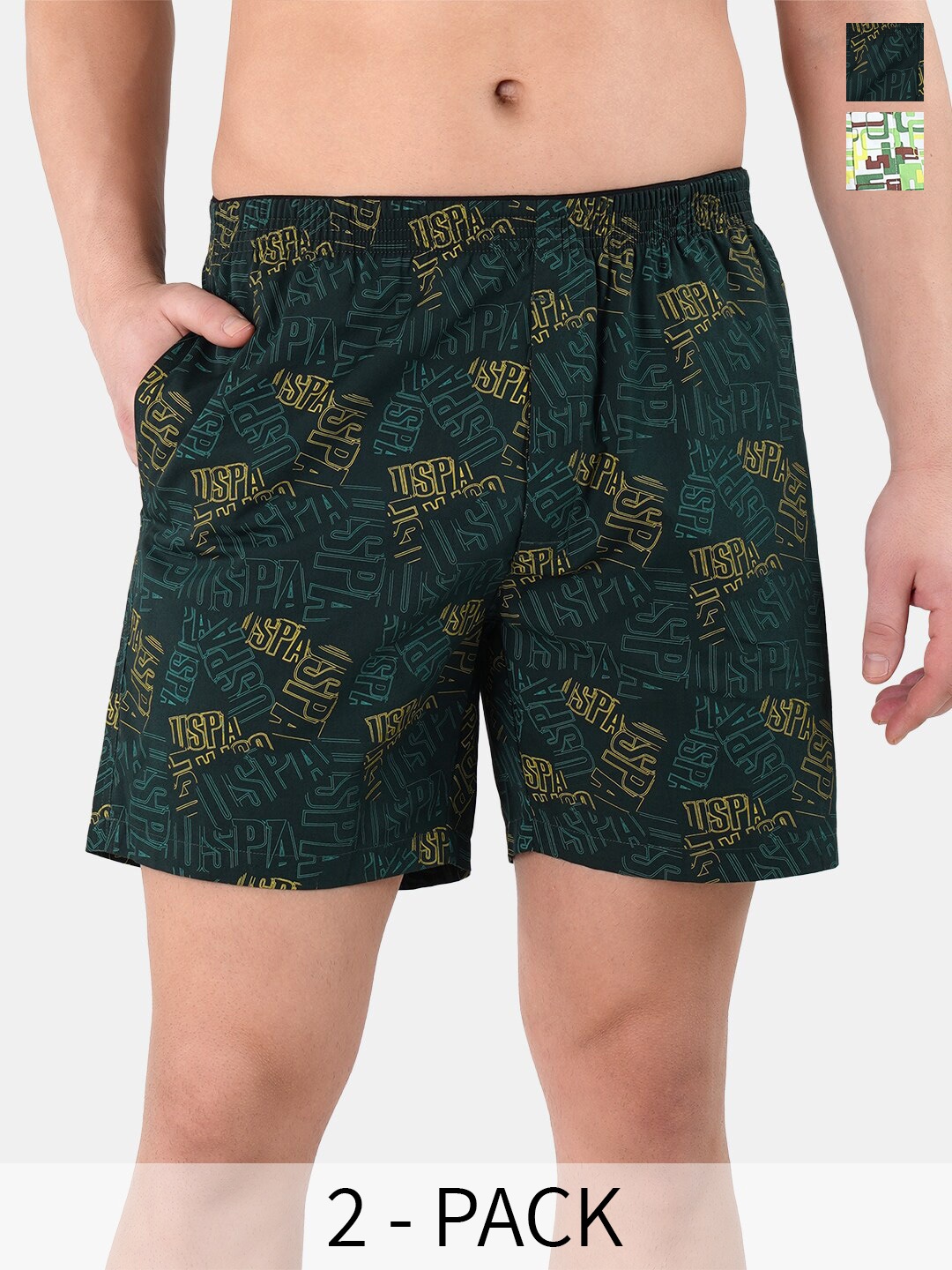 

U.S. Polo Assn. Pack Of 2 Printed Pure Cotton Boxers 22596640-1-25048640-1, Green