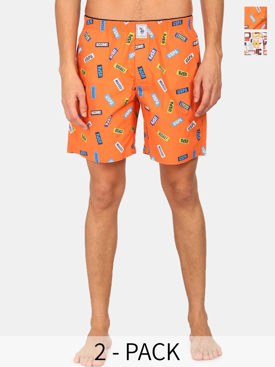 

U.S. Polo Assn. Pack Of 2 Printed Pure Cotton Boxers 15246454-1-25048624-1, Orange