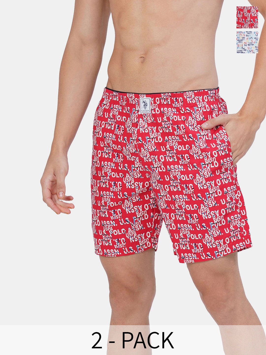 

U.S. Polo Assn. Pack Of 2 Printed Pure Cotton Boxers 17730090-1-17730096-1, Red