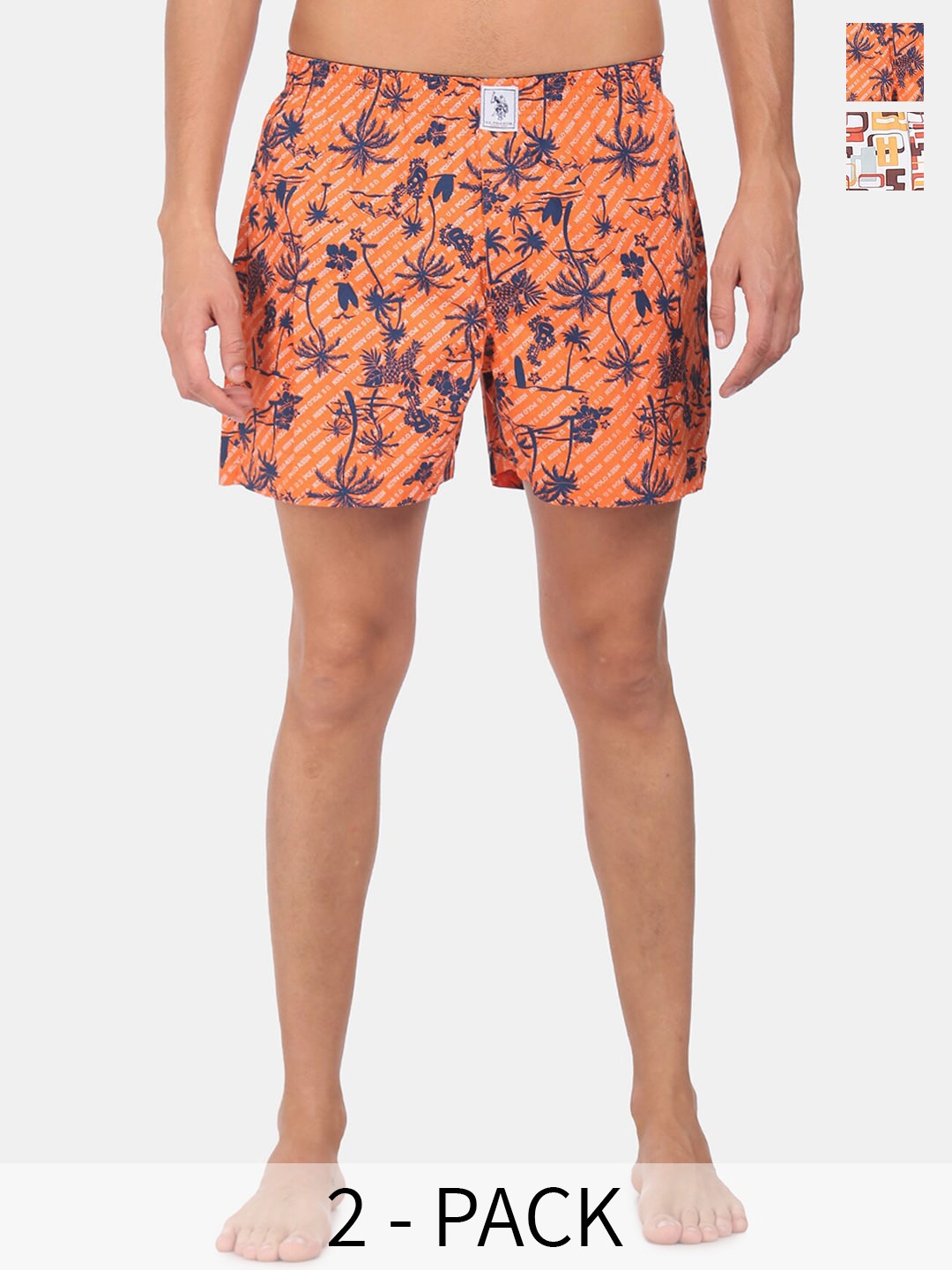 

U.S. Polo Assn. Pack Of 2 Printed Pure Cotton Boxers 25048624-1-15246456-1, Orange