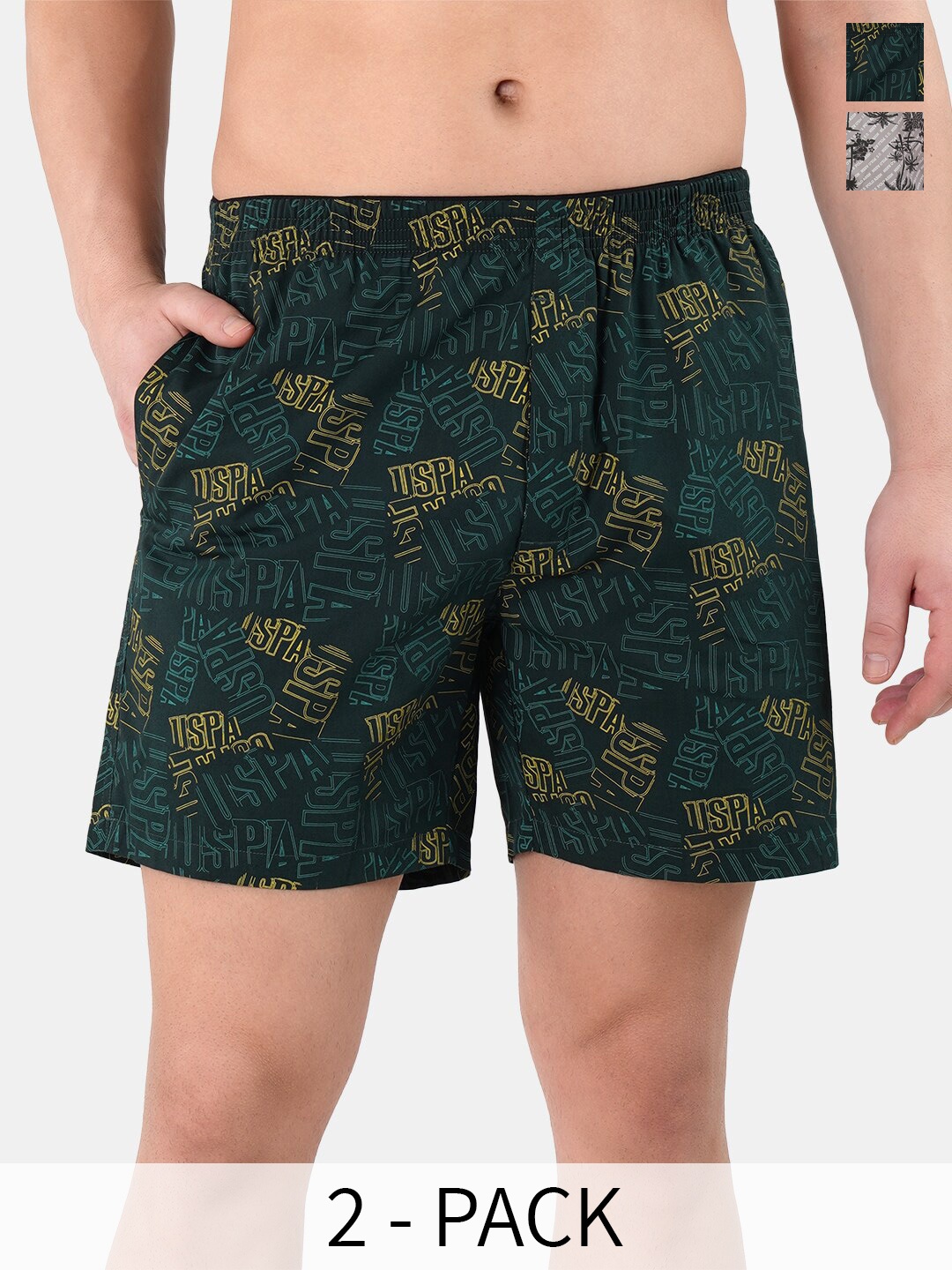 

U.S. Polo Assn. Pack Of 2 Printed Pure Cotton Boxers 15246448-1-22596640-1, Green