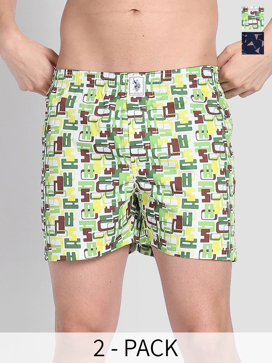

U.S. Polo Assn. Pack Of 2 Printed Pure Cotton Boxers 22596662-1-25048640-1, Green