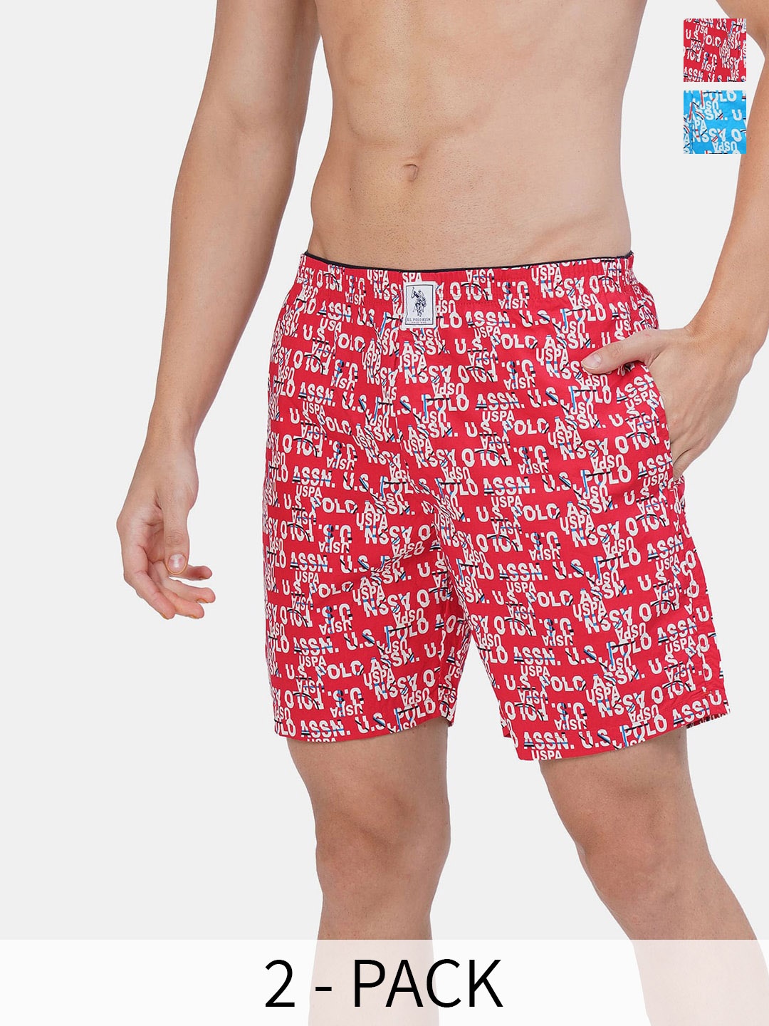 

U.S. Polo Assn. Pack Of 2 Printed Pure Cotton Boxers 17730090-1-17730086-1, Red