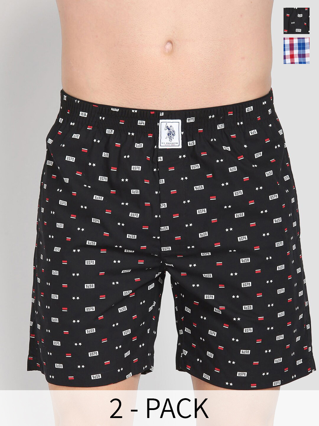 

U.S. Polo Assn. Pack Of 2 Printed Pure Cotton Boxers 23903048-1-26077954-1, Black