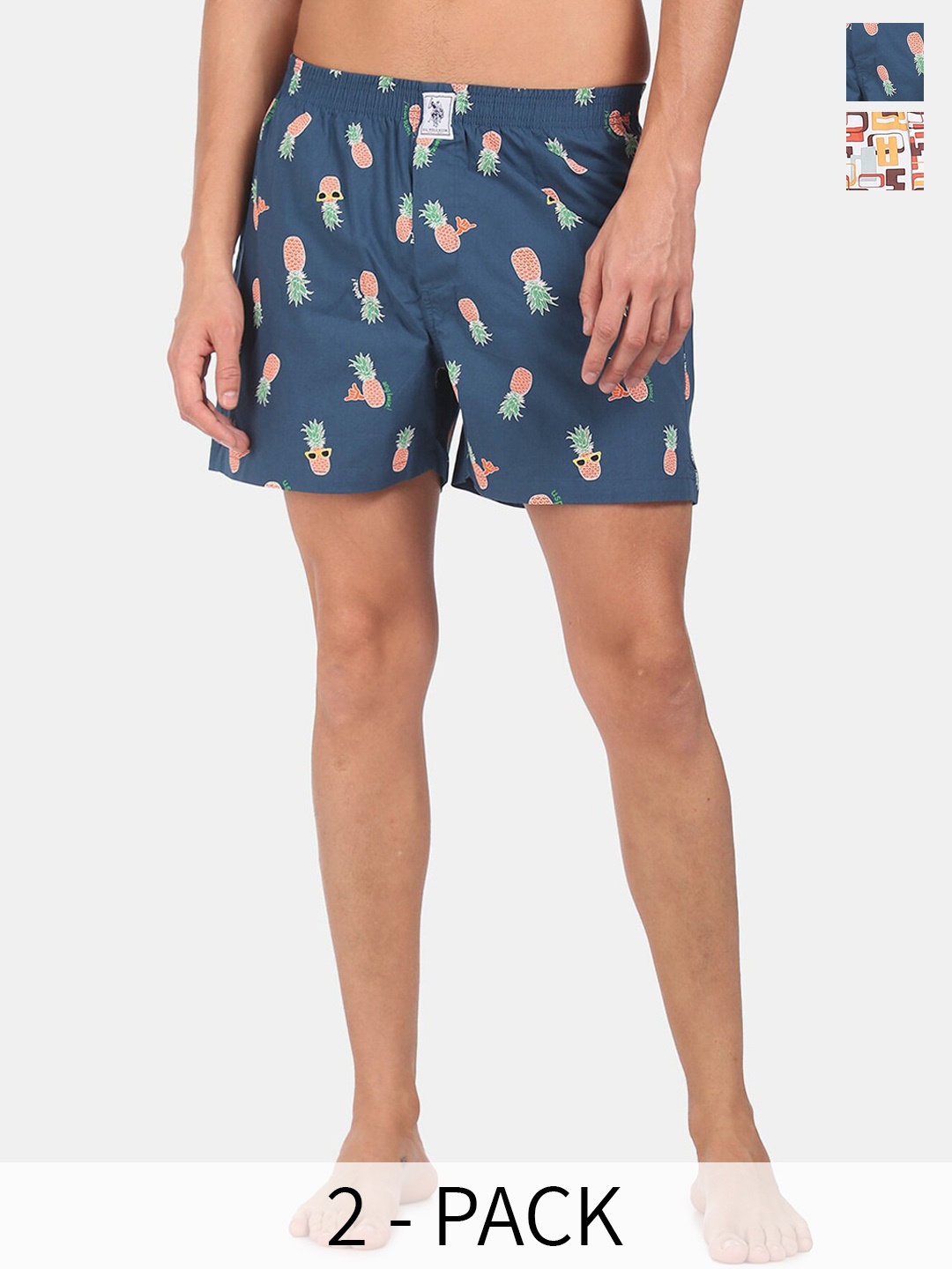 

U.S. Polo Assn. Pack Of 2 Printed Pure Cotton Boxers 15246400-1-25048624-1, Blue
