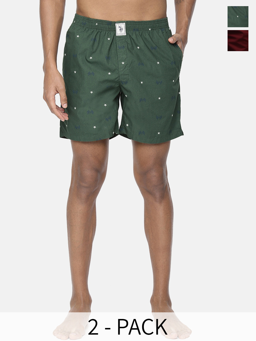 

U.S. Polo Assn. Pack Of 2 Printed Pure Cotton Boxers 14112890-1-9167269-1, Green