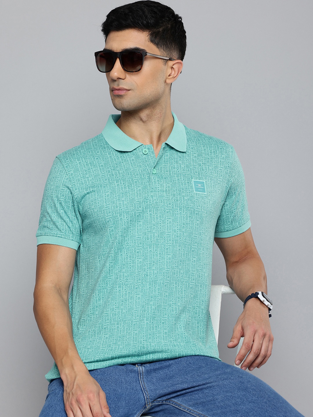 

Flying Machine Printed Polo Collar T-shirt, Blue