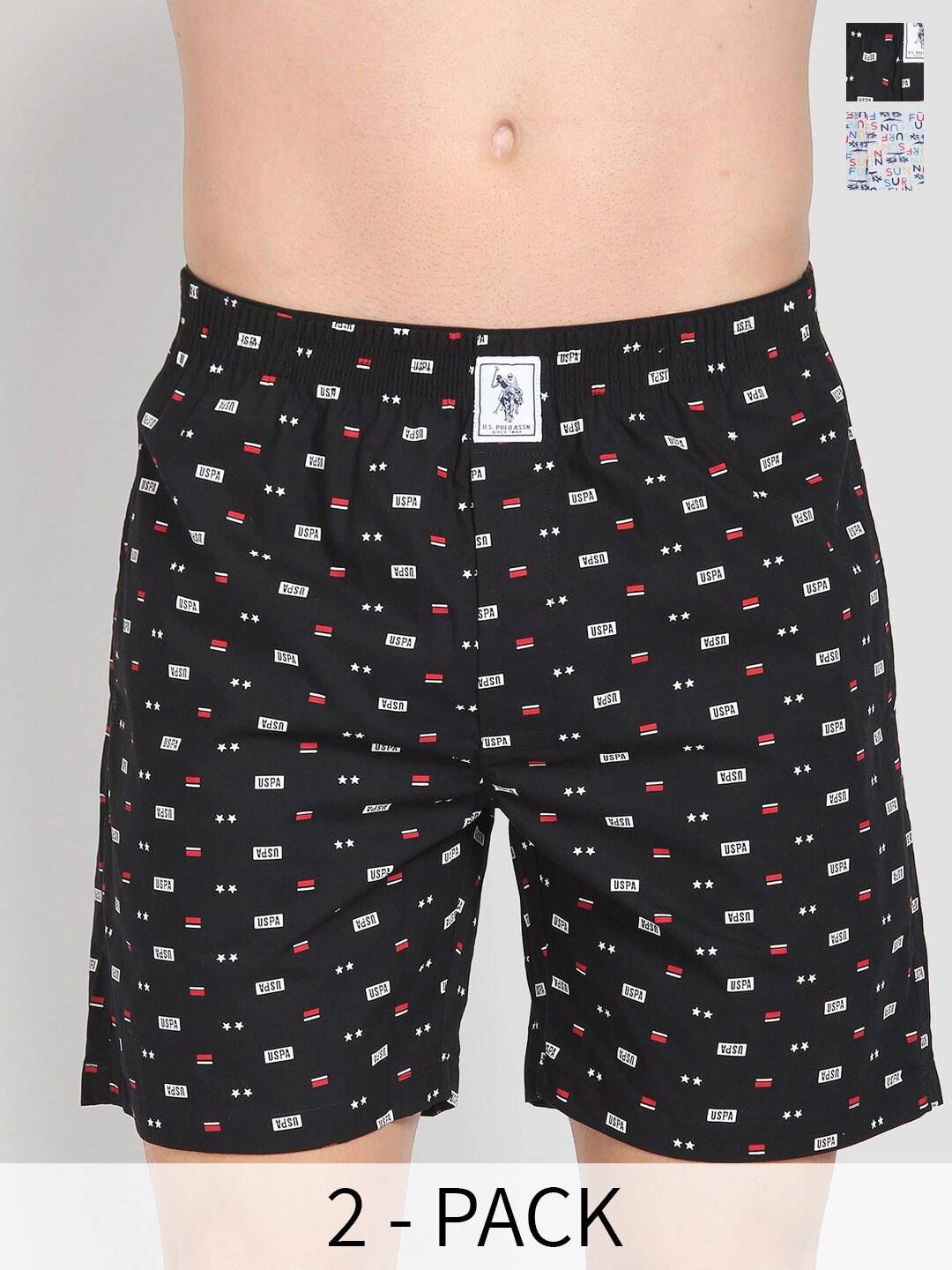 

U.S. Polo Assn. Pack Of 2 Printed Pure Cotton Boxers 17730096-1-26077954-1, Black