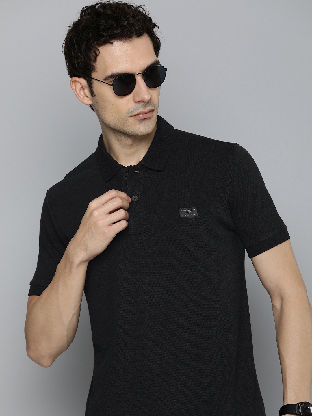 

Flying Machine Pure Cotton Polo Collar Casual T-shirt, Black