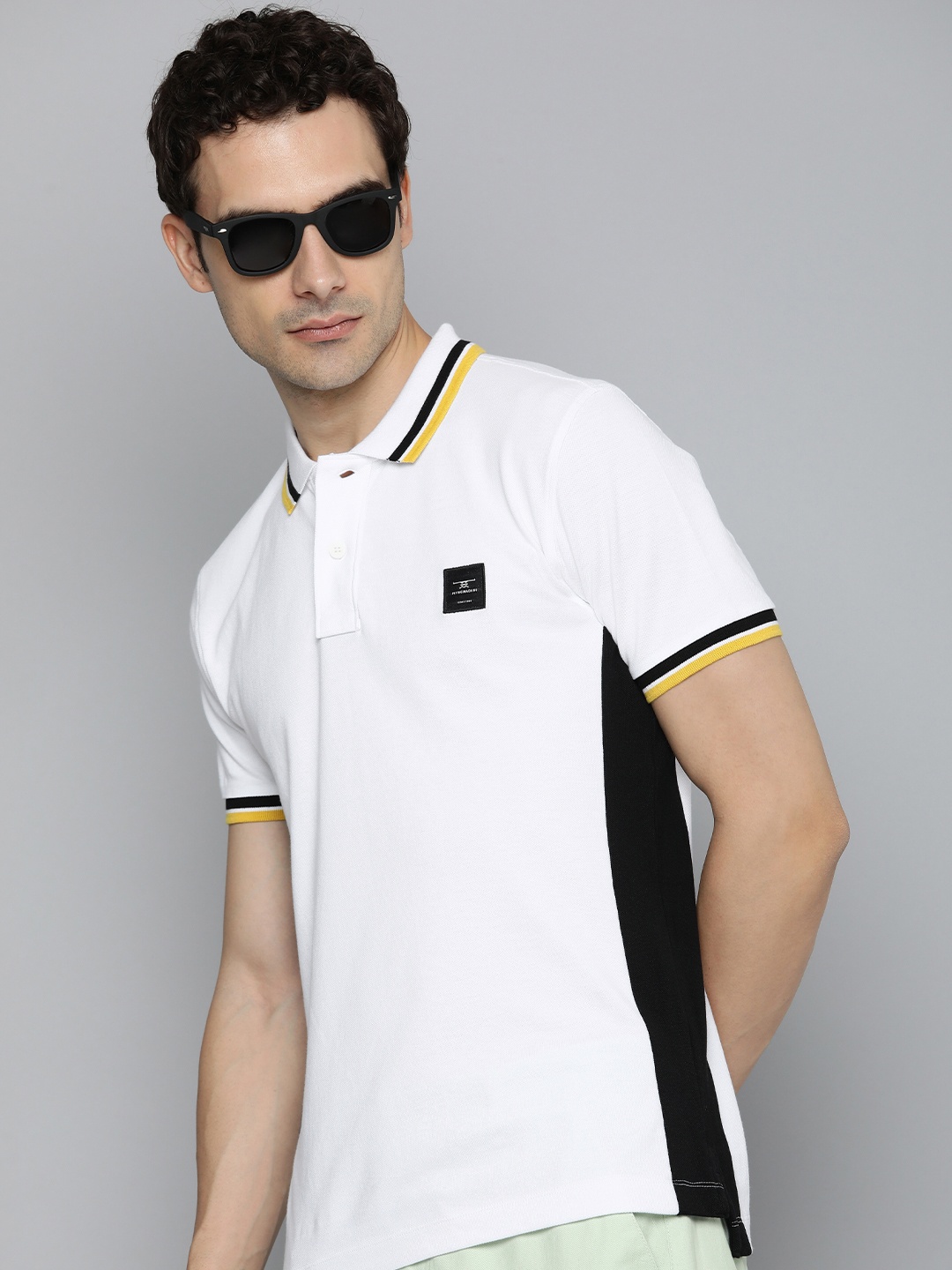 

Flying Machine Pure Cotton Colourblocked Polo Collar Casual T-shirt, White