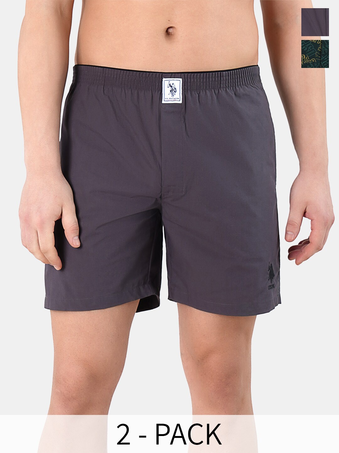 

U.S. Polo Assn. Pack Of 2 Pure Cotton Boxers 22461038-1-22596640-1, Grey