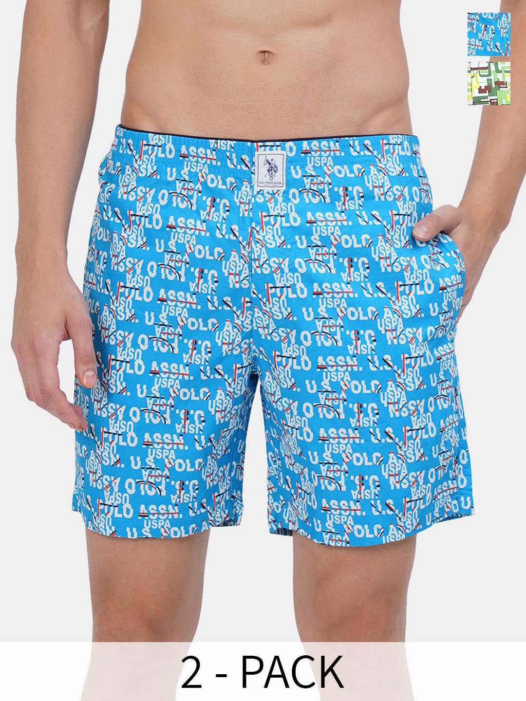 

U.S. Polo Assn. Pack Of 2 Printed Pure Cotton Boxers 17730086-1-25048640-1, Blue