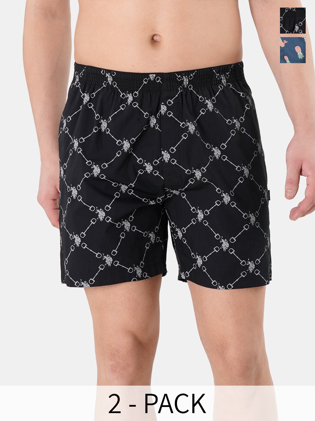 

U.S. Polo Assn. Pack Of 2 Printed Pure Cotton Boxers 15246400-1-22596652, Black