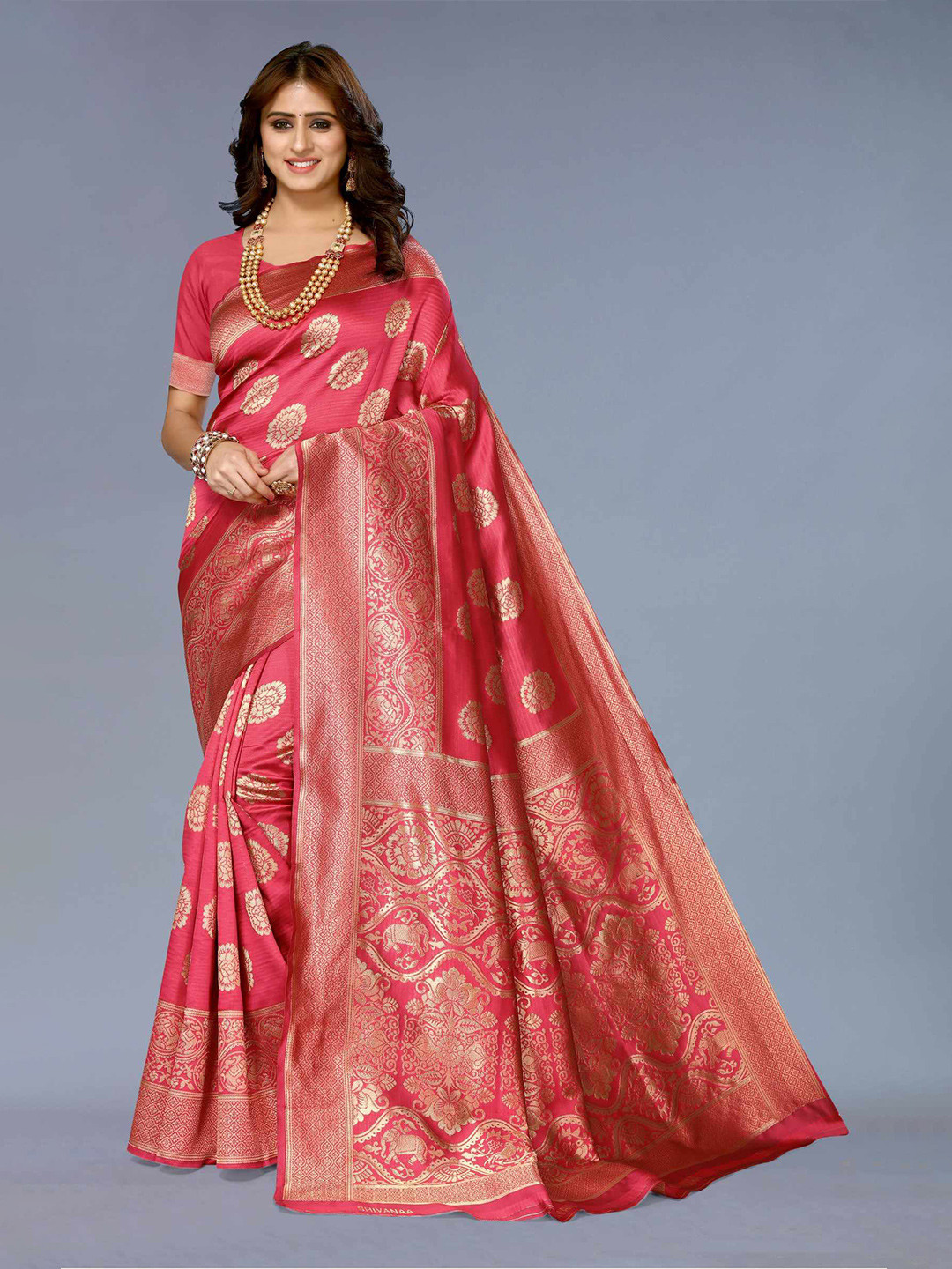 

AADVIKA Floral Woven Design Zari Banarasi Saree, Red
