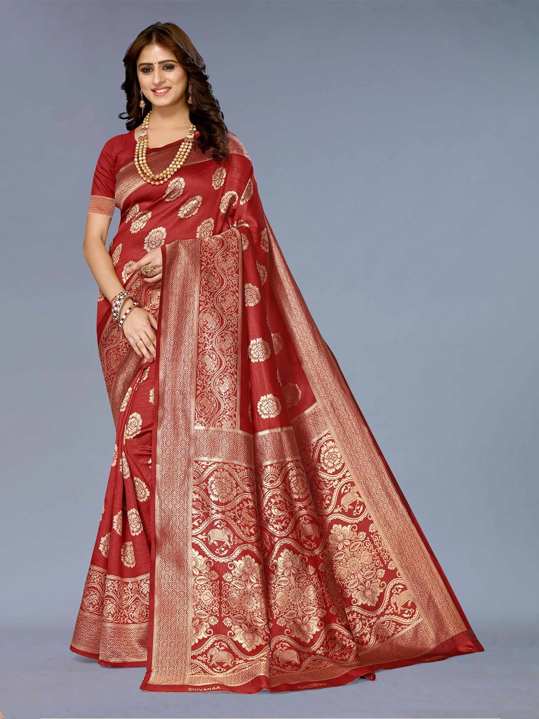 

AADVIKA Floral Woven Design Zari Banarasi Saree, Maroon