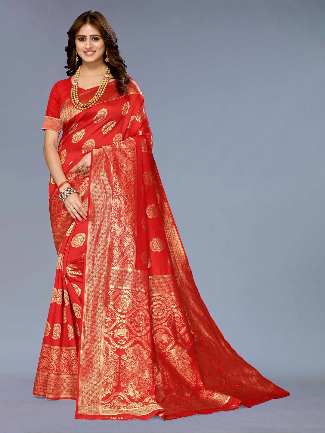 

AADVIKA Woven Design Zari Banarasi Saree, Red