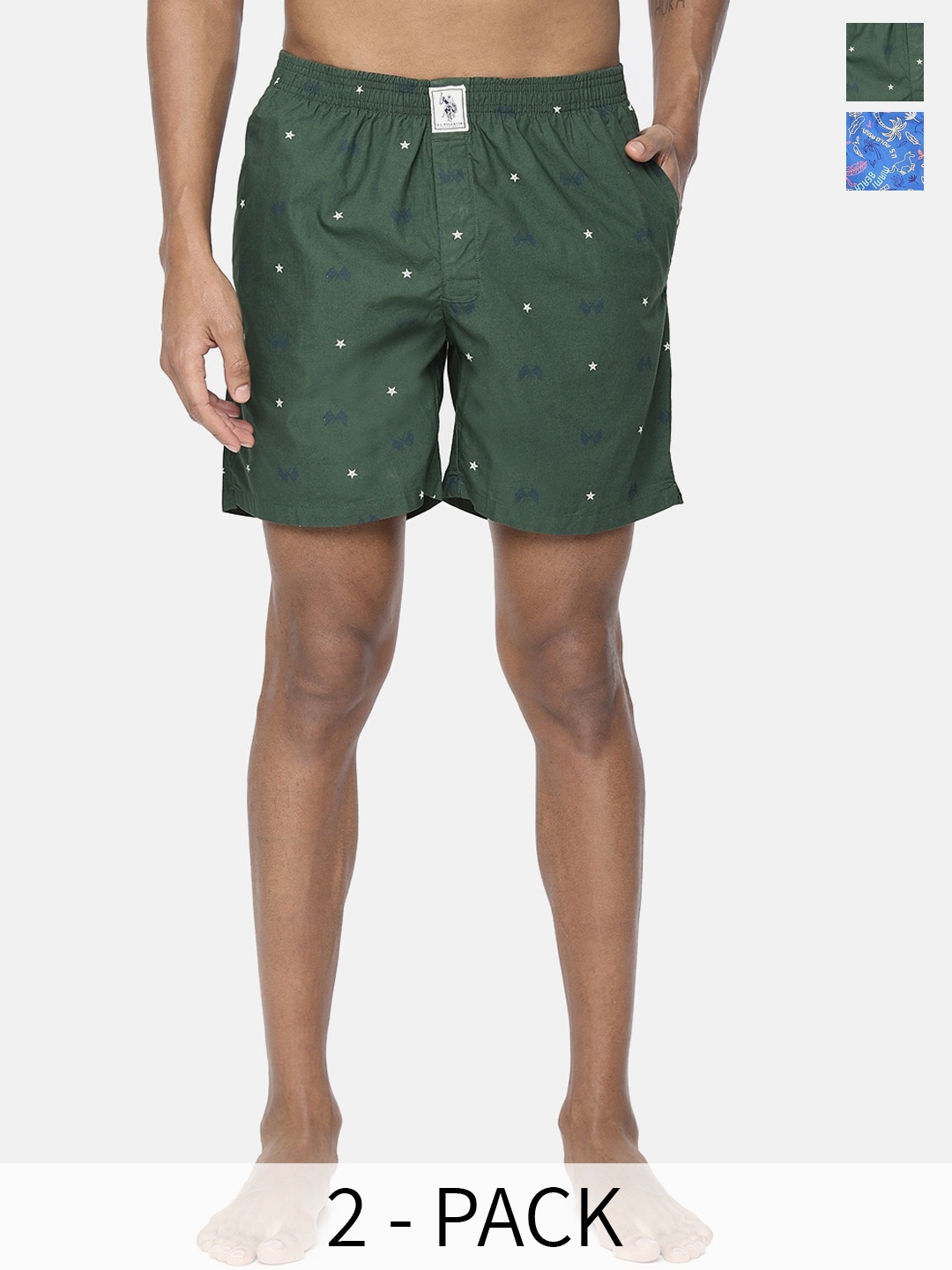 

U.S. Polo Assn. Pack Of 2 Printed Pure Cotton Boxers 17730098-1-9167269, Green