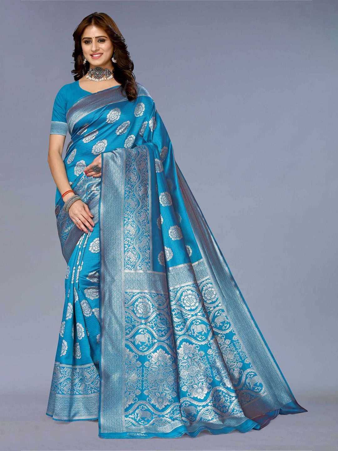 

AADVIKA Woven Design Zari Banarasi Saree, Blue