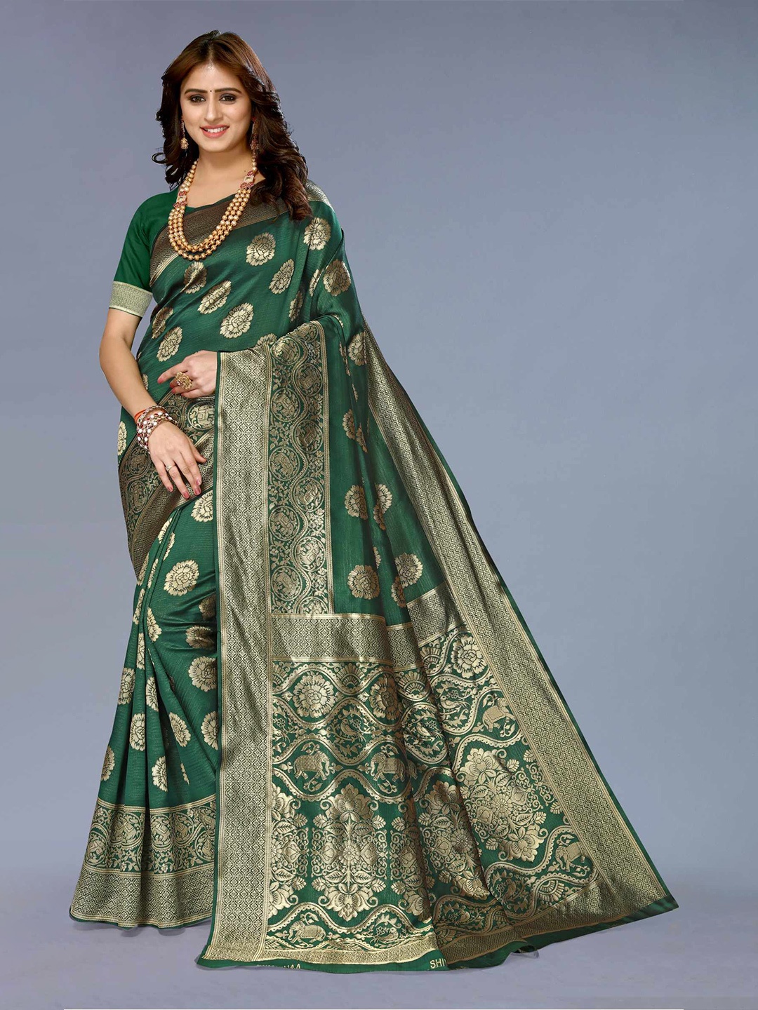 

AADVIKA Woven Design Zari Banarasi Saree, Green