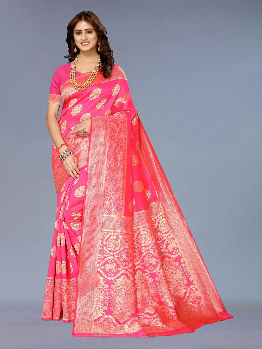

AADVIKA Woven Design Zari Banarasi Saree, Pink