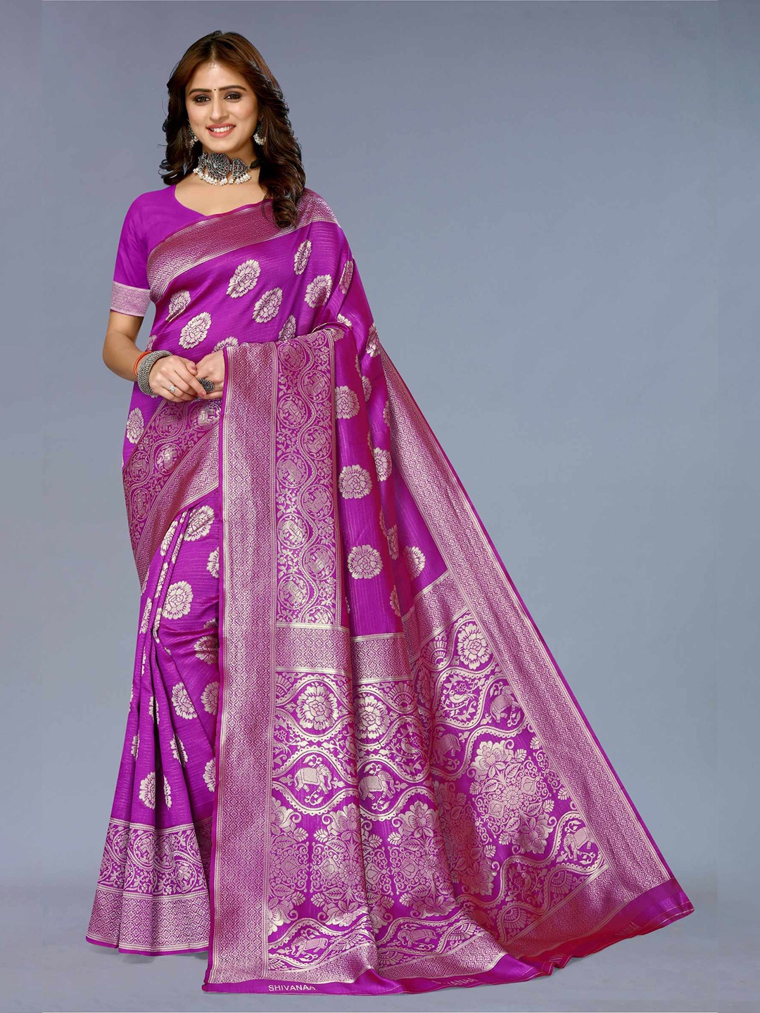 

AADVIKA Woven Design Zari Banarasi Saree, Purple