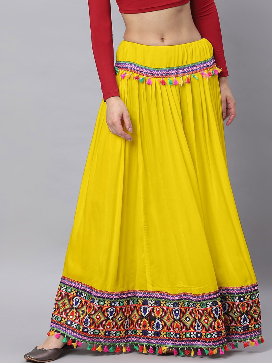 

BANJARA INDIA Embroidered Flared Maxi Skirts, Yellow