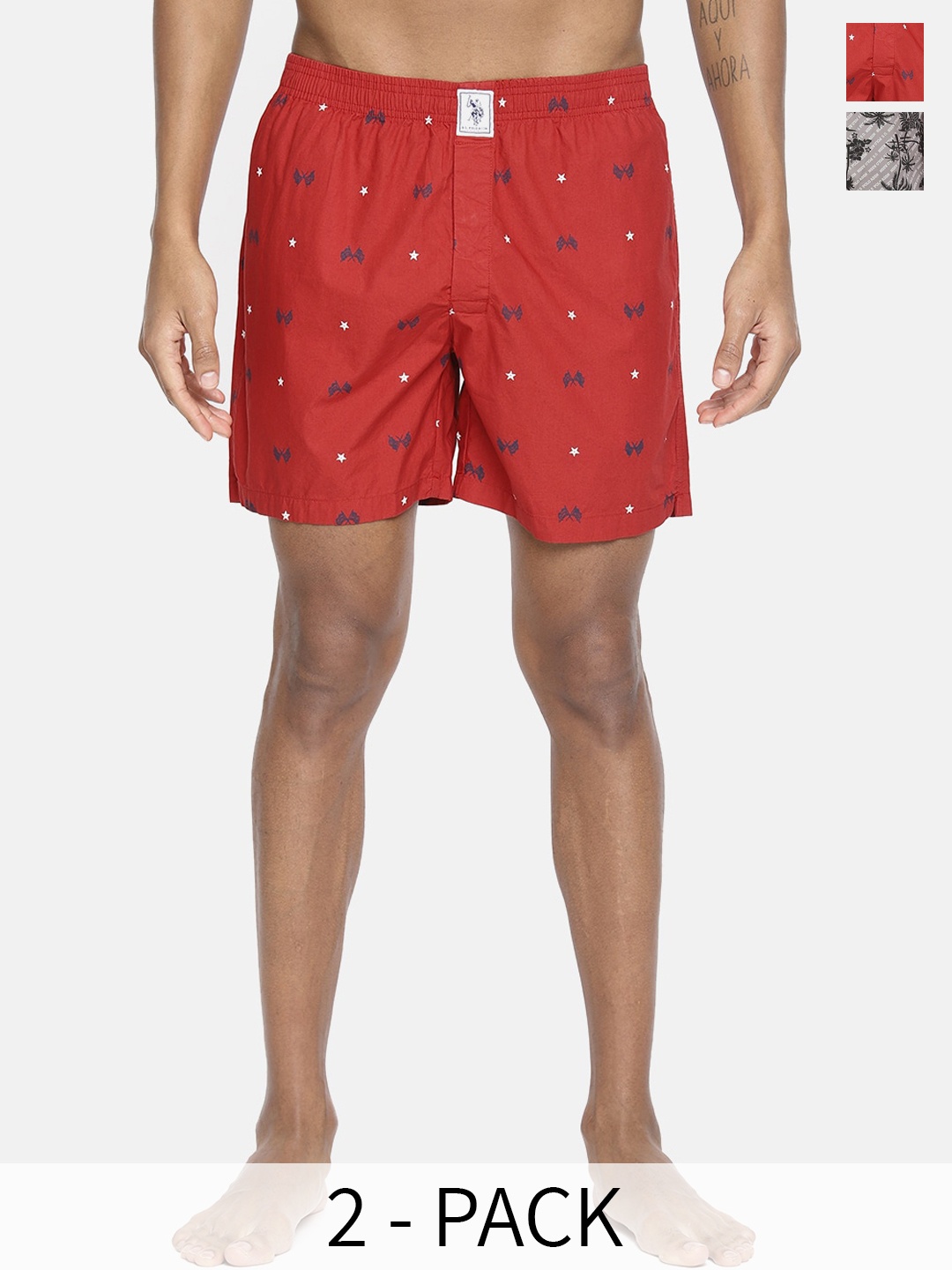 

U.S. Polo Assn. Pack Of 2 Printed Pure Cotton Boxers 9167287-1-15246448, Red