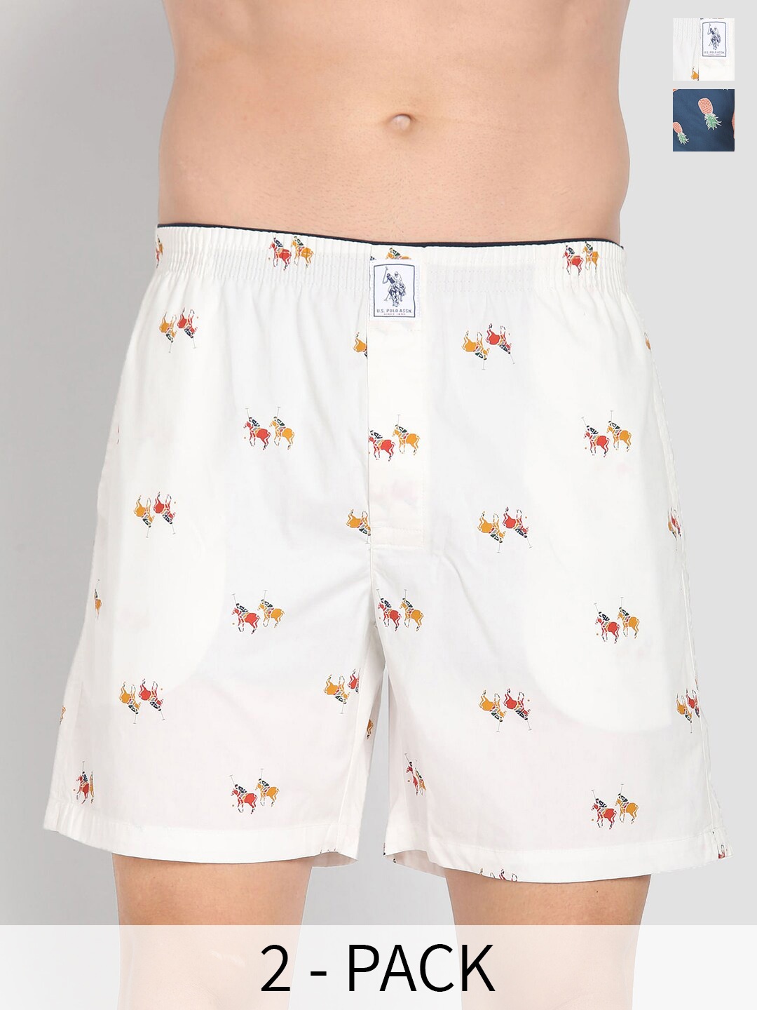 

U.S. Polo Assn. Pack Of 2 Printed Pure Cotton Boxers 26077946-1-15246404, White