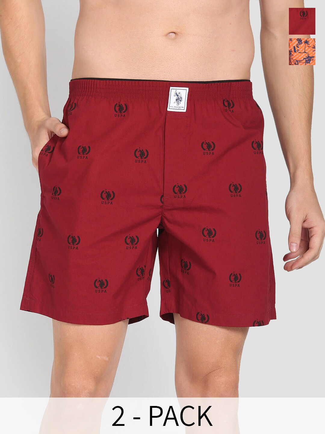 

U.S. Polo Assn. Pack Of 2 Printed Pure Cotton Boxers 15246456-1-26077948, Red