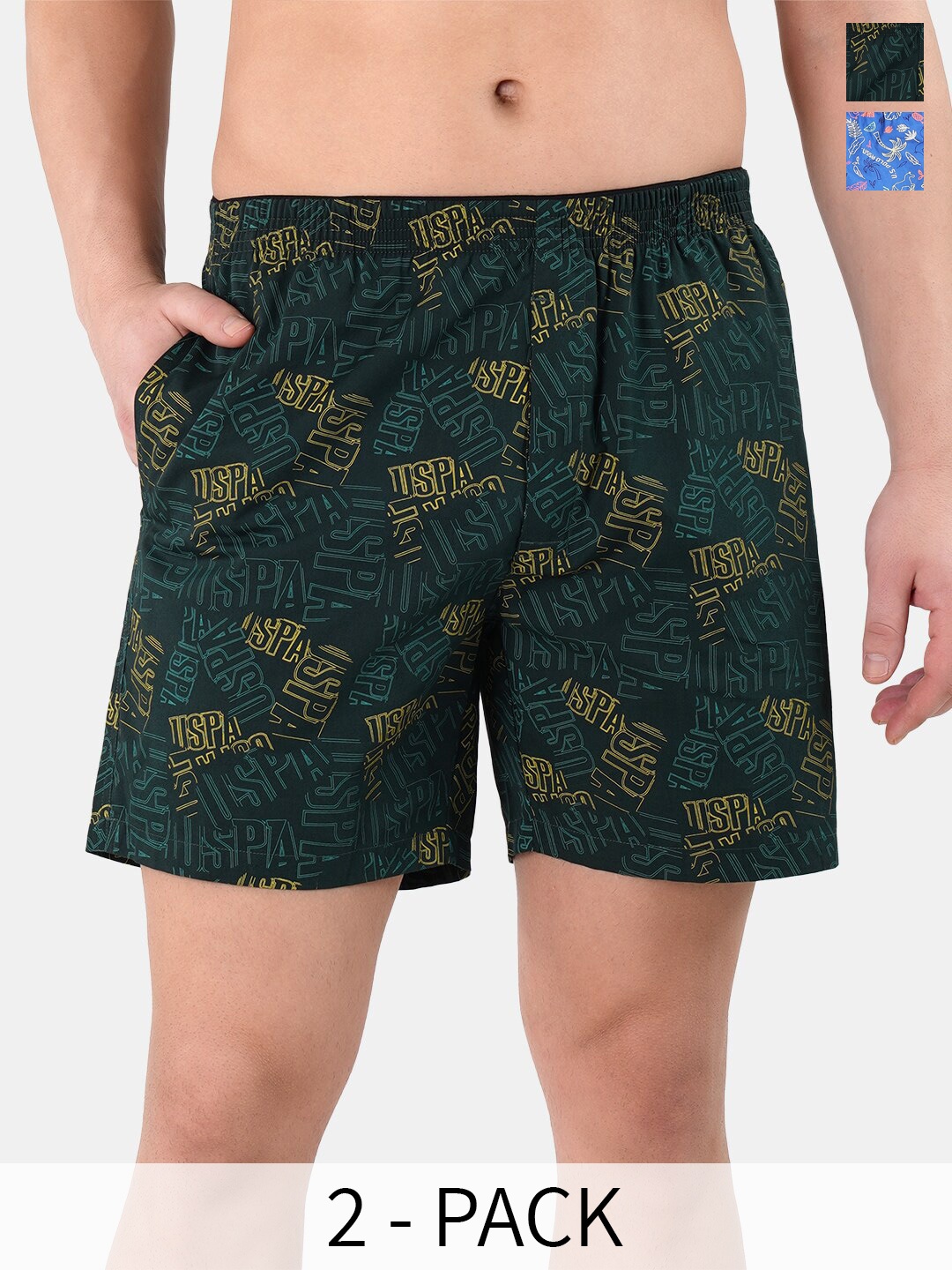 

U.S. Polo Assn. Pack Of 2 Printed Pure Cotton Boxers 22596640-1-17730098, Green