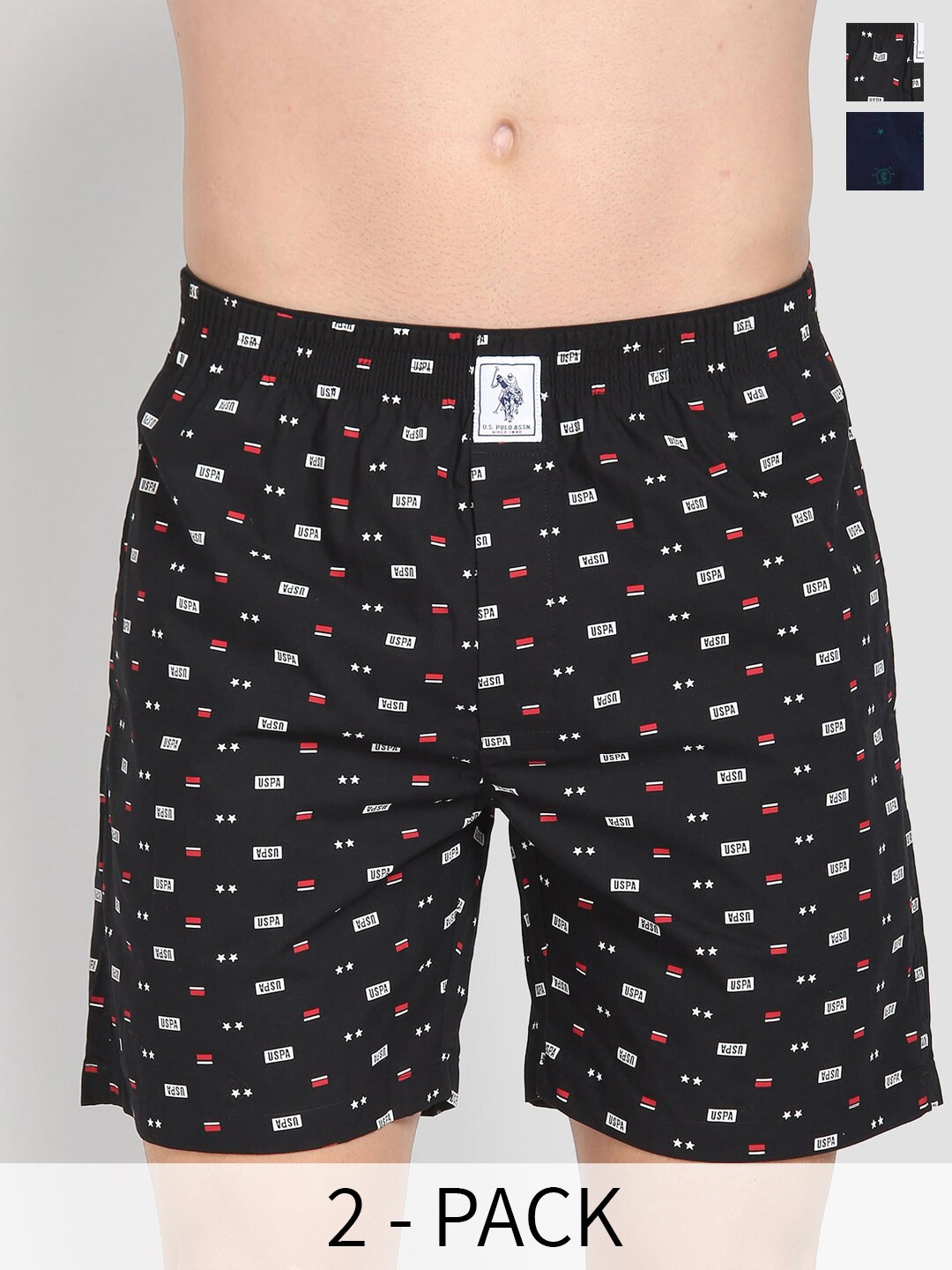 

U.S. Polo Assn. Pack Of 2 Printed Pure Cotton Boxers 22596650-1-26077954, Black