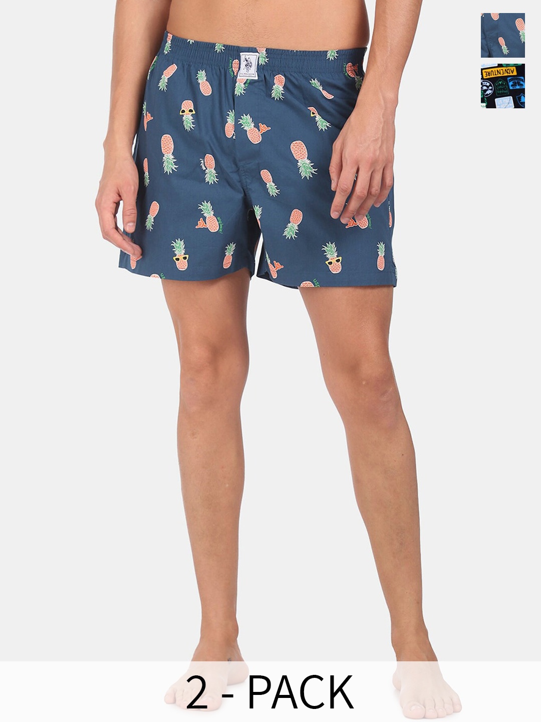 

U.S. Polo Assn. Pack Of 2 Printed Pure Cotton Boxers 22596658-1-15246400, Blue