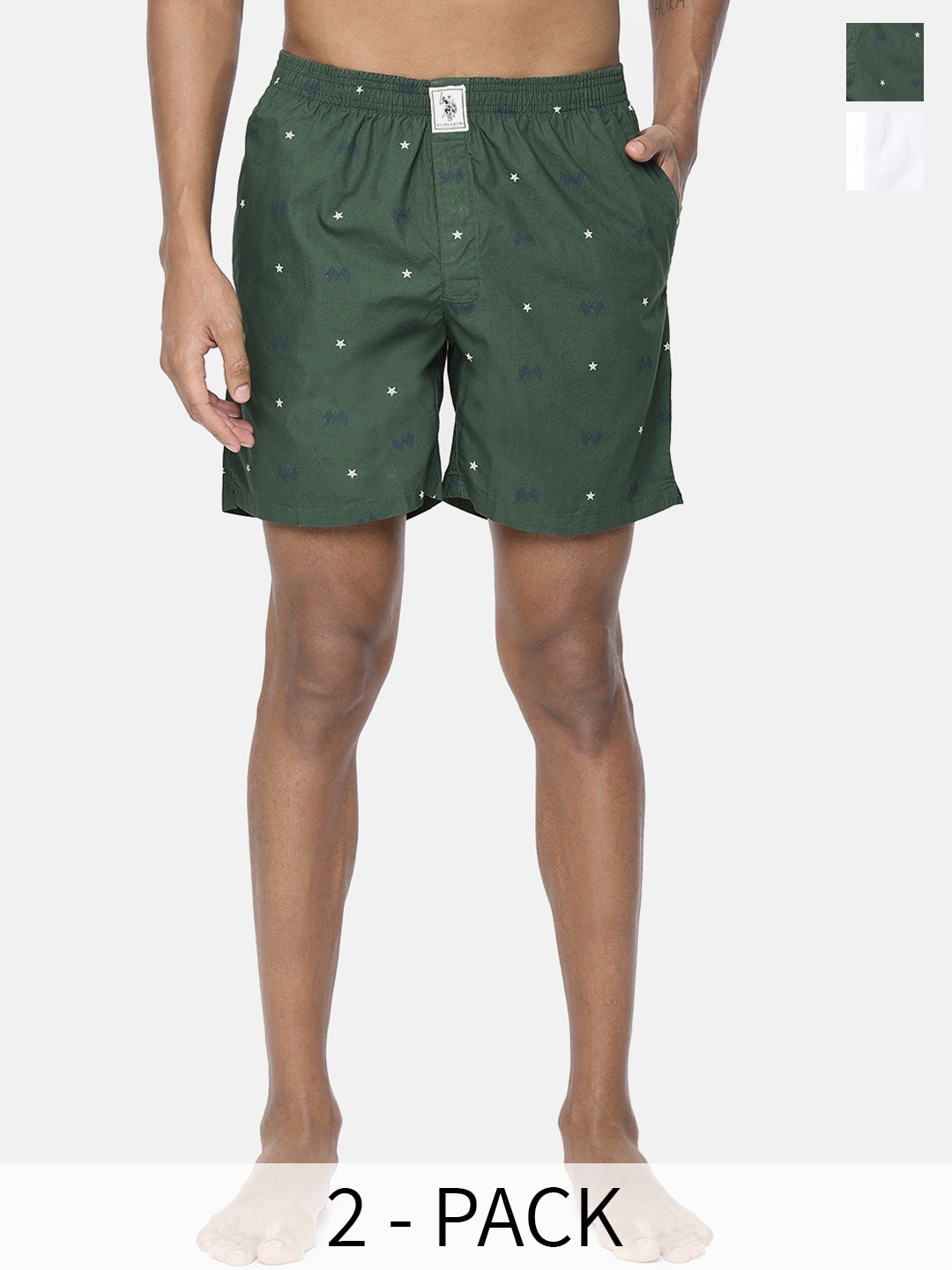 

U.S. Polo Assn. Pack Of 2 Printed Pure Cotton Boxers 10248087-1-9167269, Green