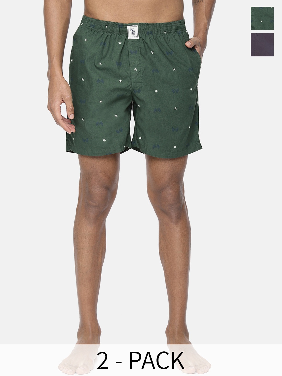 

U.S. Polo Assn. Pack Of 2 Printed Pure Cotton Boxers 9167269-1-22461038, Green