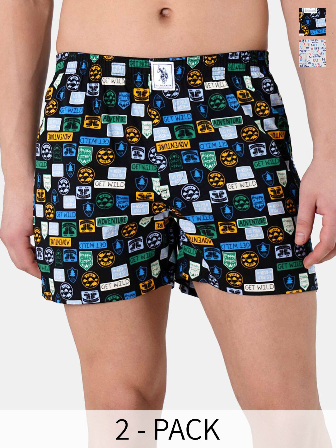 

U.S. Polo Assn. Pack Of 2 Printed Pure Cotton Boxers 17730096-1-22596658, Black