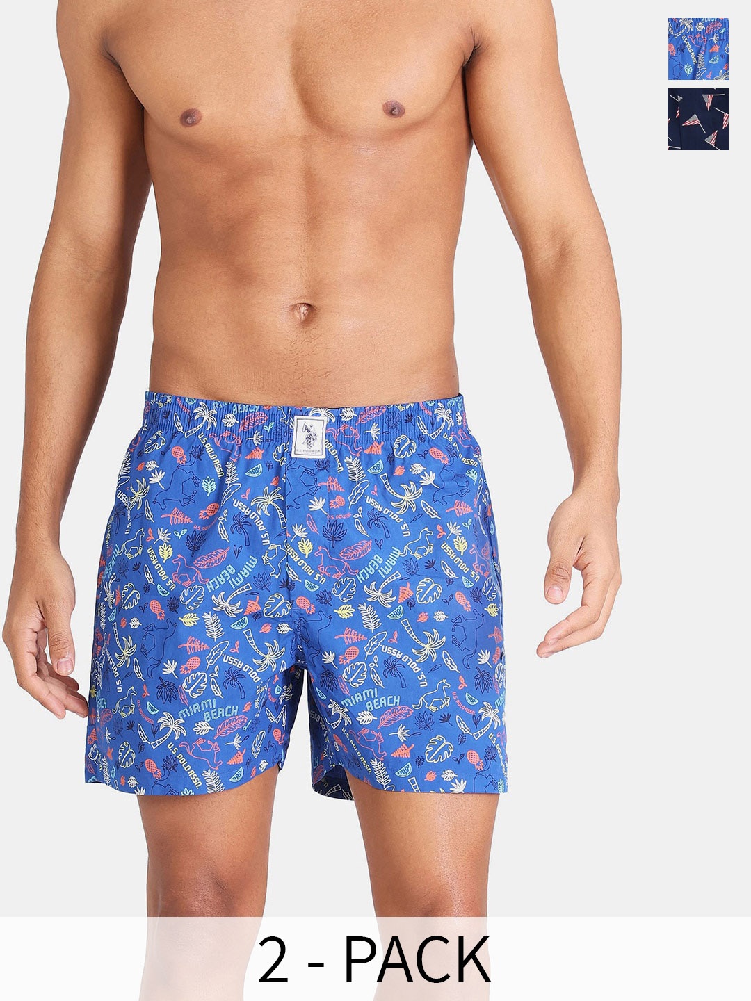 

U.S. Polo Assn. Pack Of 2 Printed Pure Cotton Boxers 22596662-1-17730098, Blue