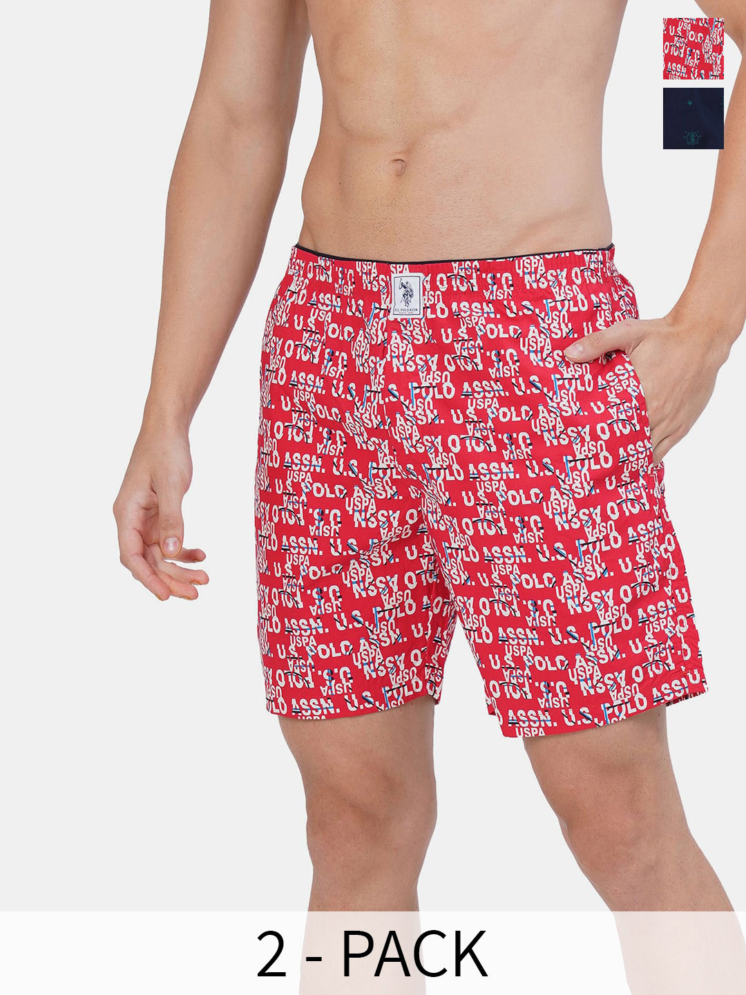 

U.S. Polo Assn. Pack Of 2 Printed Pure Cotton Boxers 22596650-1-17730090, Red