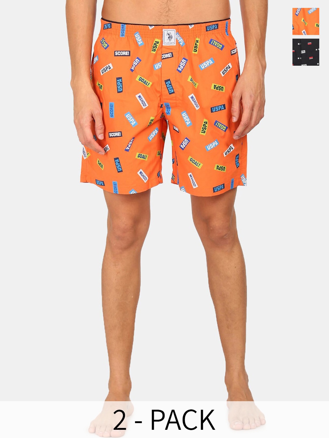

U.S. Polo Assn. Pack Of 2 Printed Pure Cotton Boxers 26077954-1-15246454, Orange