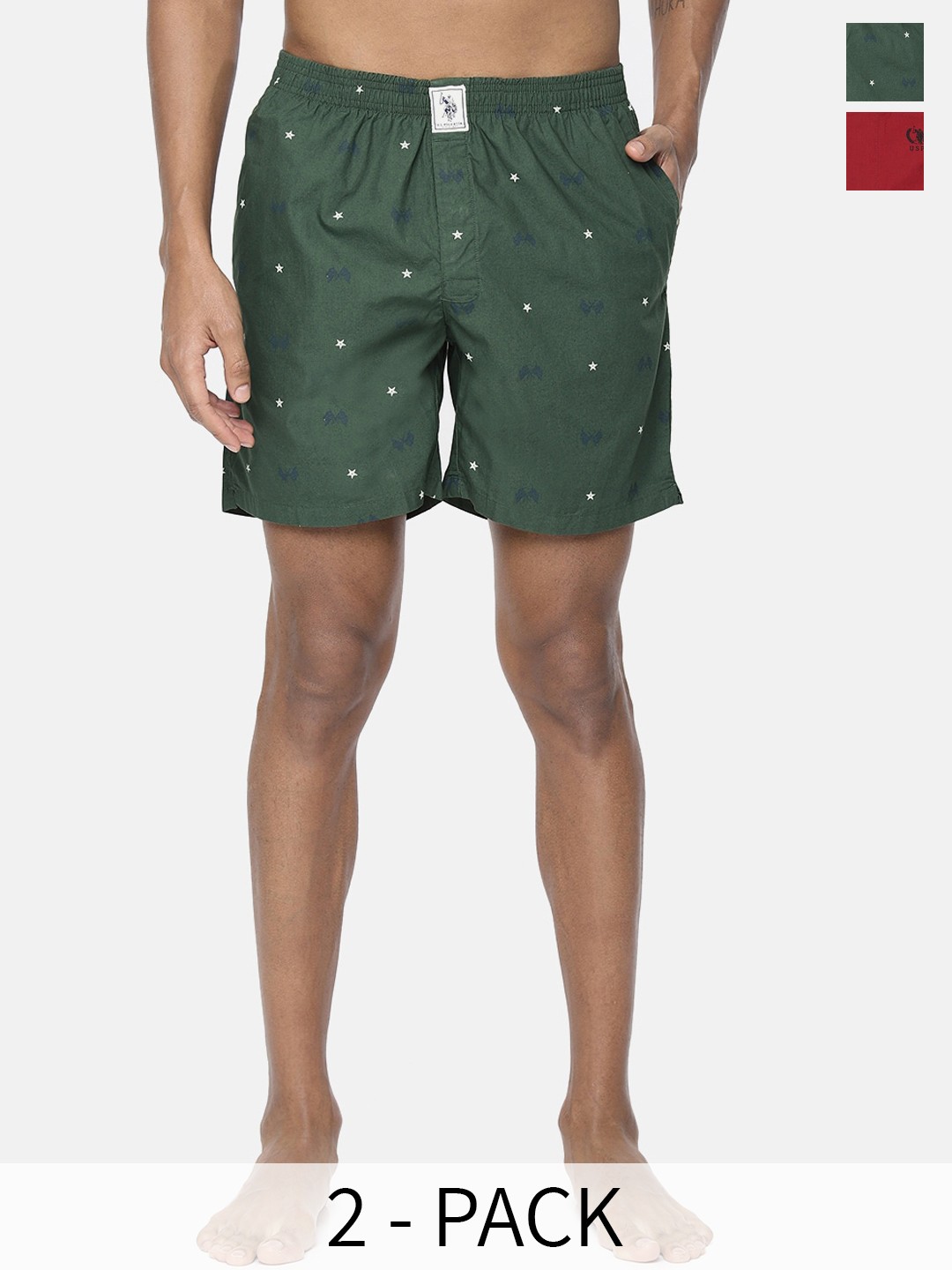 

U.S. Polo Assn. Pack Of 2 Printed Pure Cotton Boxers 9167269-1-26077948, Green