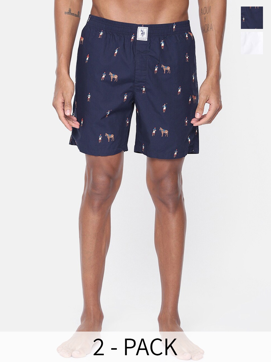 

U.S. Polo Assn. Pack Of 2 Printed Pure Cotton Boxers 9167251-1-10248087, Navy blue