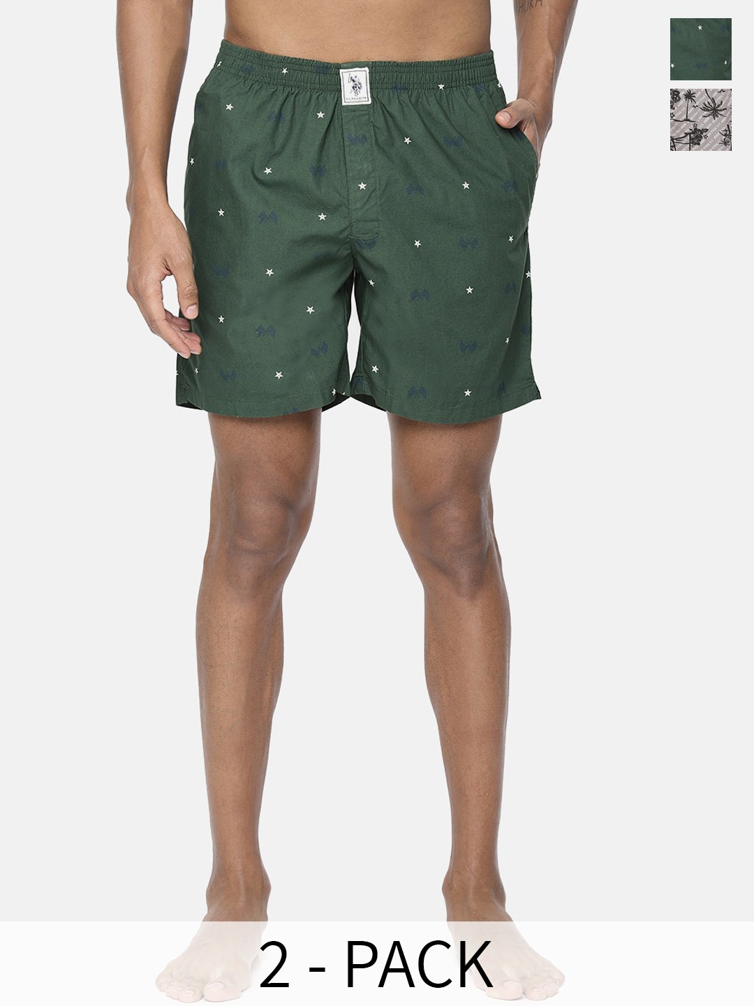 

U.S. Polo Assn. Pack Of 2 Printed Pure Cotton Boxers 9167269-1-15246448, Green