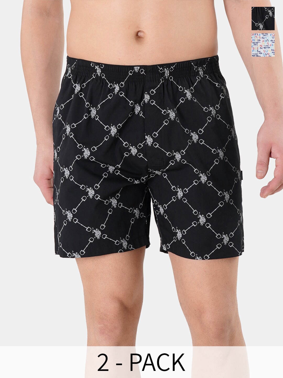 

U.S. Polo Assn. Pack Of 2 Printed Pure Cotton Boxers 17730096-1-22596652, Black