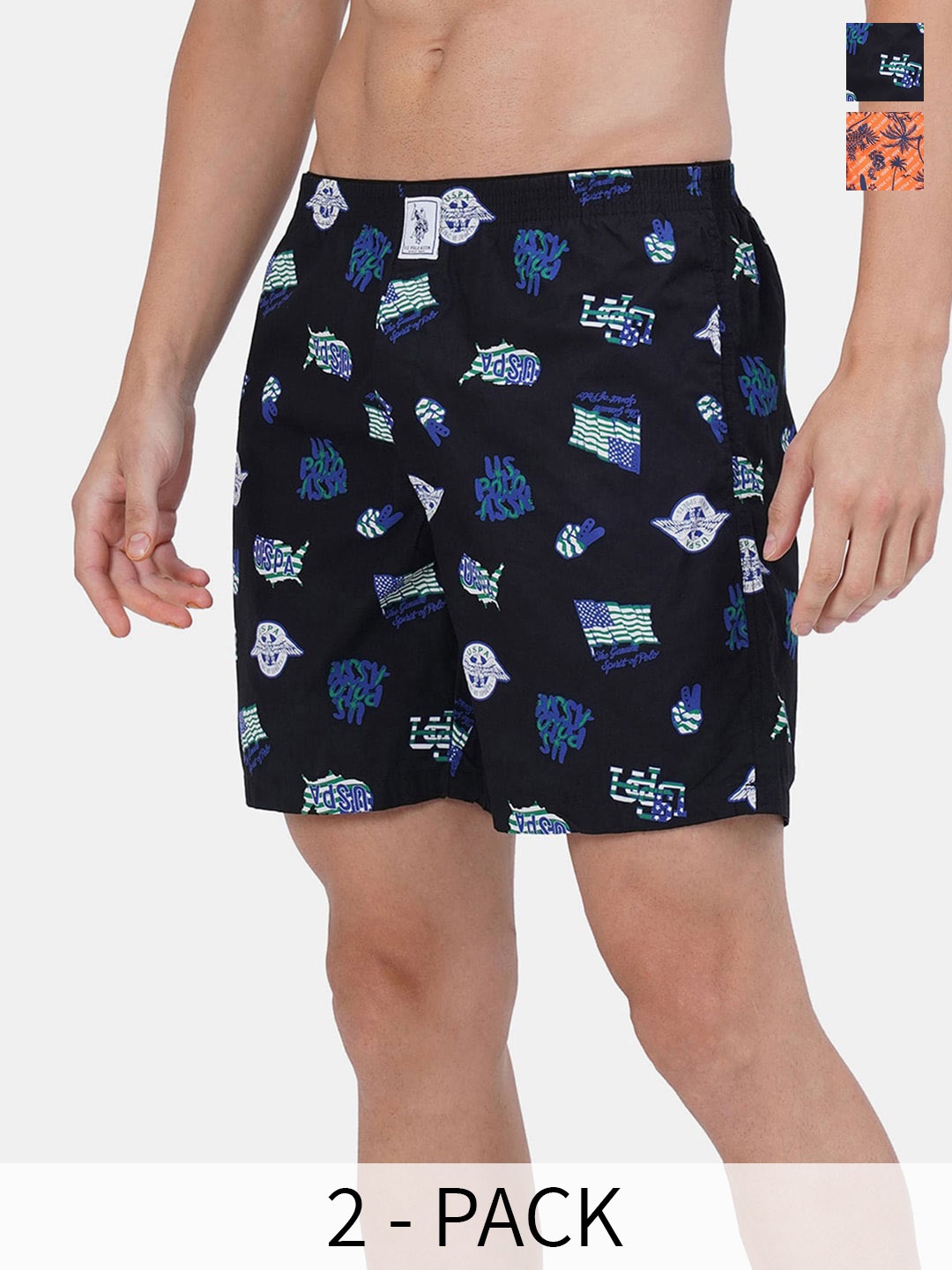 

U.S. Polo Assn. Pack Of 2 Printed Pure Cotton Boxers 15246456-1-17730092, Black