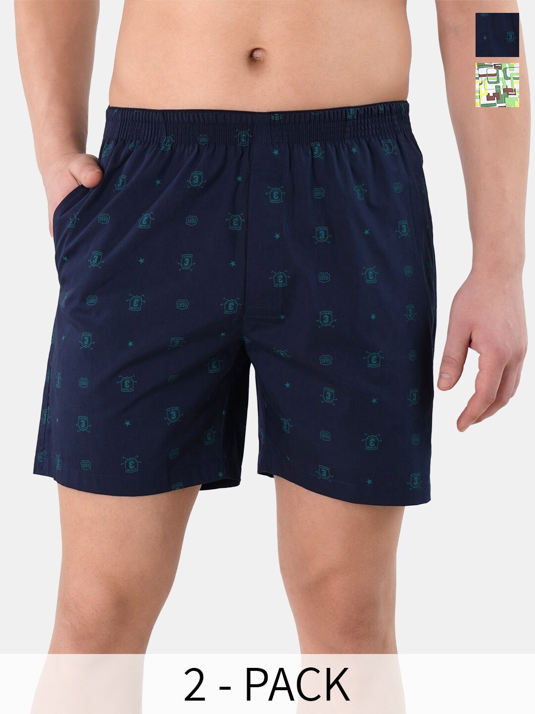 

U.S. Polo Assn. Pack Of 2 Printed Pure Cotton Boxers 22596650-1-25048640, Navy blue