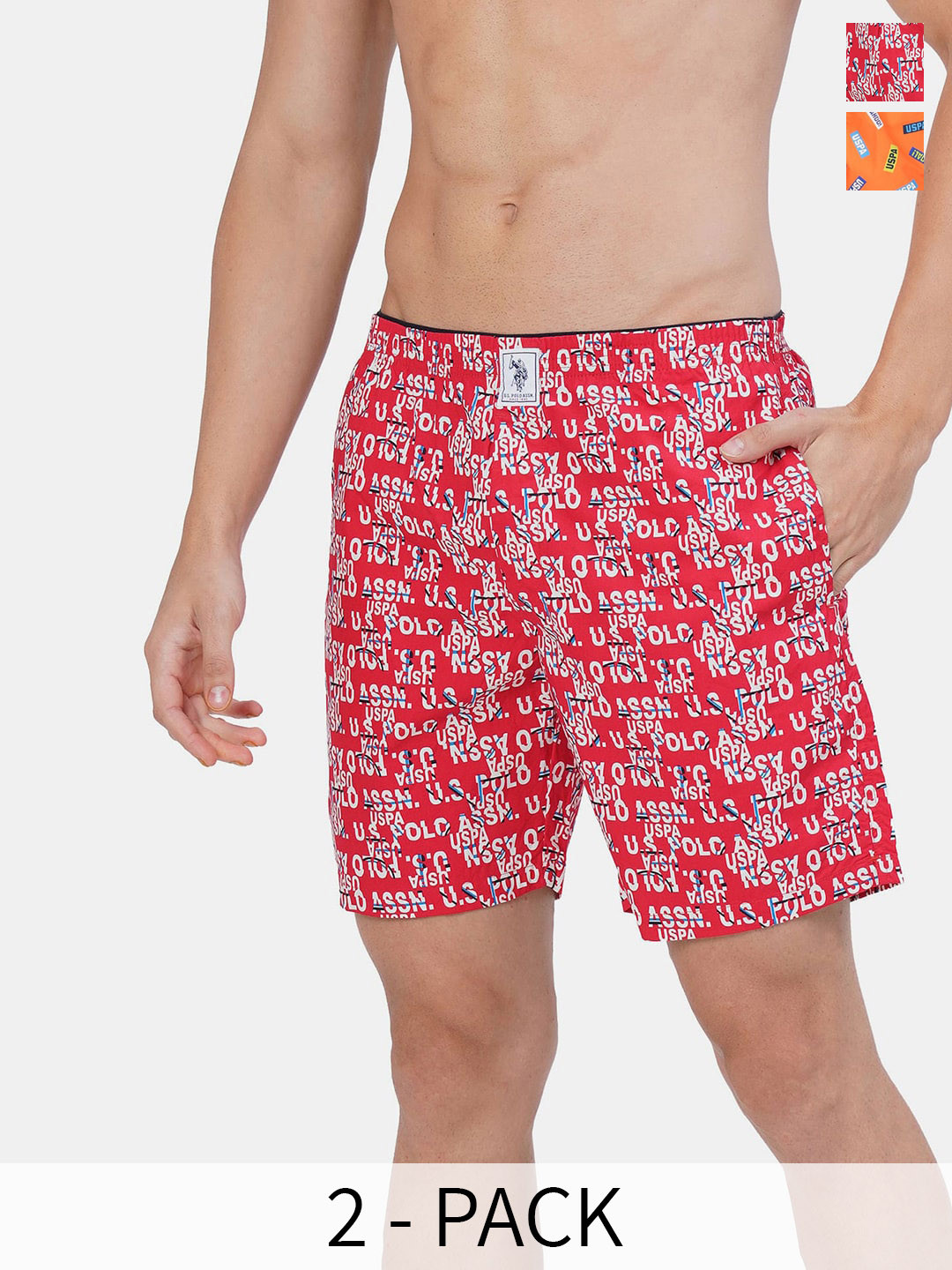 

U.S. Polo Assn. Pack Of 2 Printed Pure Cotton Boxers 15246454-1-17730090, Red